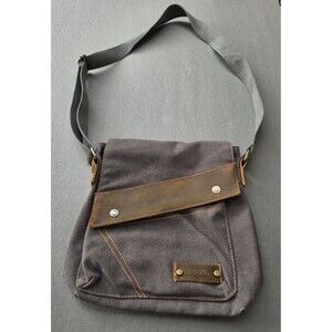 Augur Canvas Messenger Bag Khaki Brown Leather Trim Rugged Workwear Crossbody